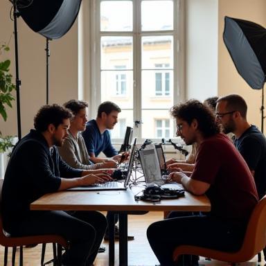 Photo de l'équipe Lumière Studio lors d'une séance de travail à Lyon